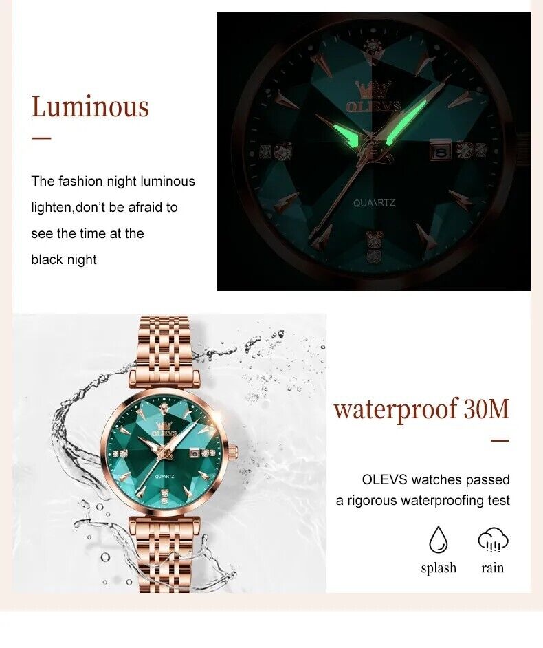 Womens Watches Luxury Fashion Design Rose Gold Blue Stainless Steel Waterproof