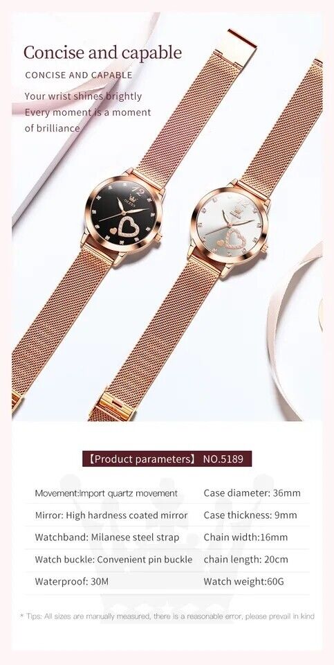 Womens Watch Diamond Heart Luminous Waterproof Luxury Ladies Wrist Watches Gift