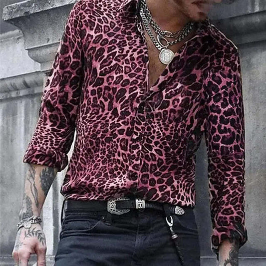 Mens Leopard Print Shirt Long Sleeved 3D Printed Casual Fashion 5 Colour Choices