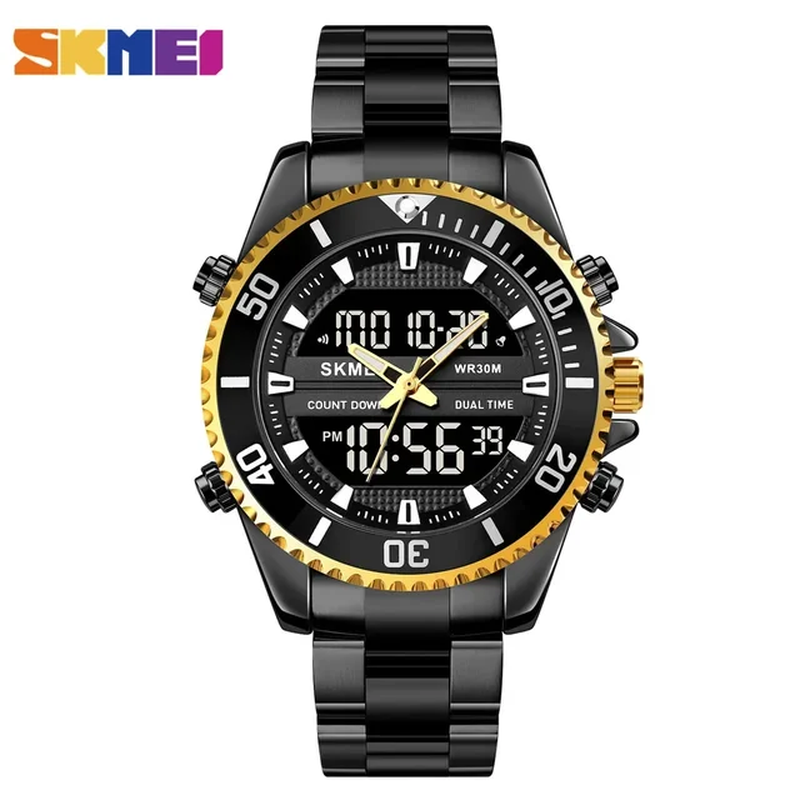 Alarm Mens Watch Waterproof Stainless Steel Relogio Masculino Dual Display Watch