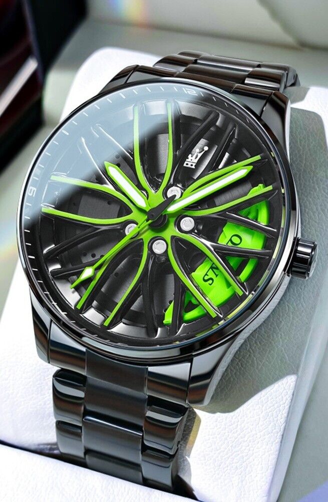 Mens Luxury Watch Waterproof Luminous Fashion Wristwatch Car Wheel Hub Design