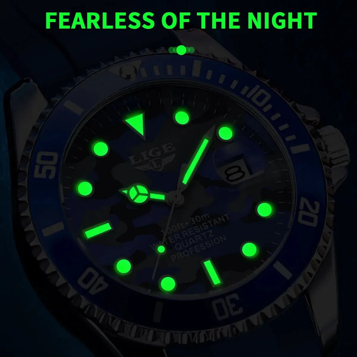 Mens Diving Waterproof Swimming Watch Silicone Strap Luminous Date Quartz