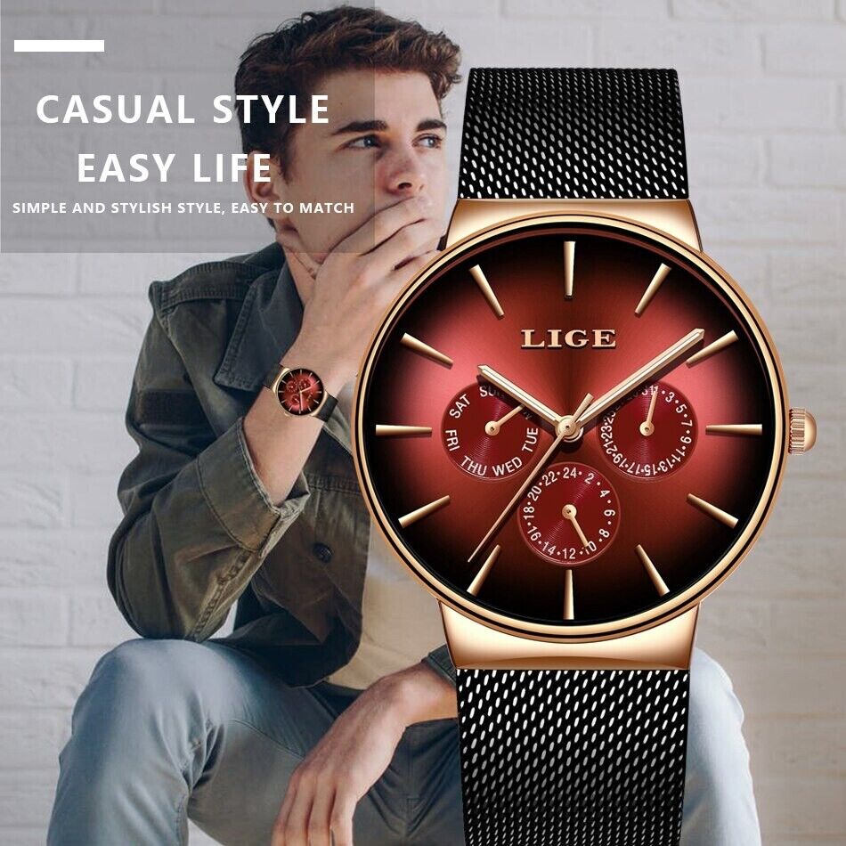 Men's Luxury Ultra Thin Fashion Watch Luminous Waterproof Day Date 24 Hours