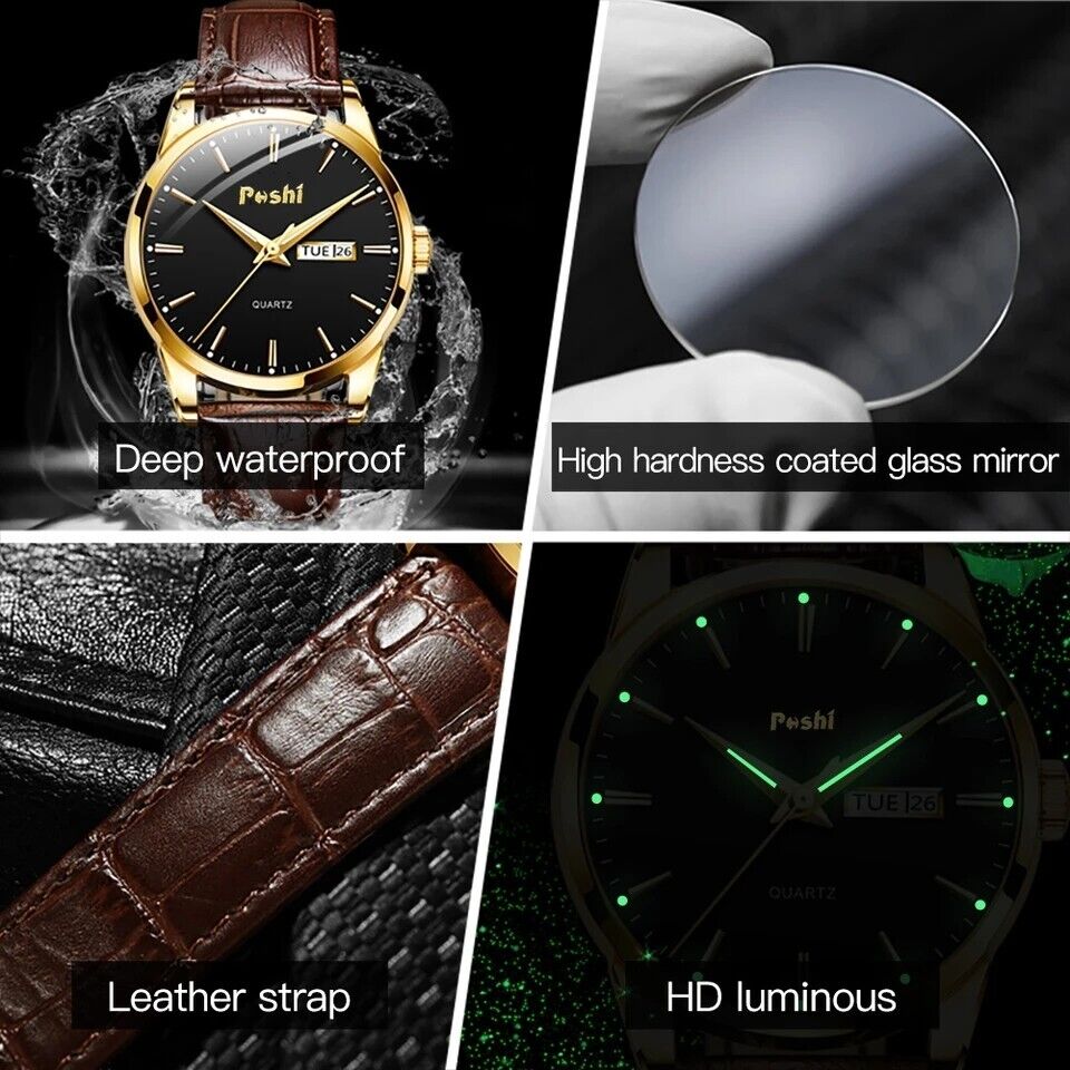 2023 Luxury Genuine Leather Mens Fashion Casual Business Wrist Watch Luminous