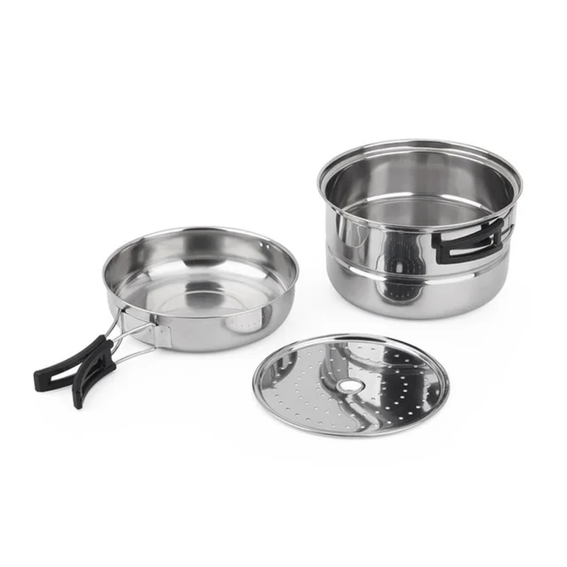 1 Set 3Pcs Stainless Steel Outdoor Camping Picnic Pot Cookware Picnic Pan Set Co