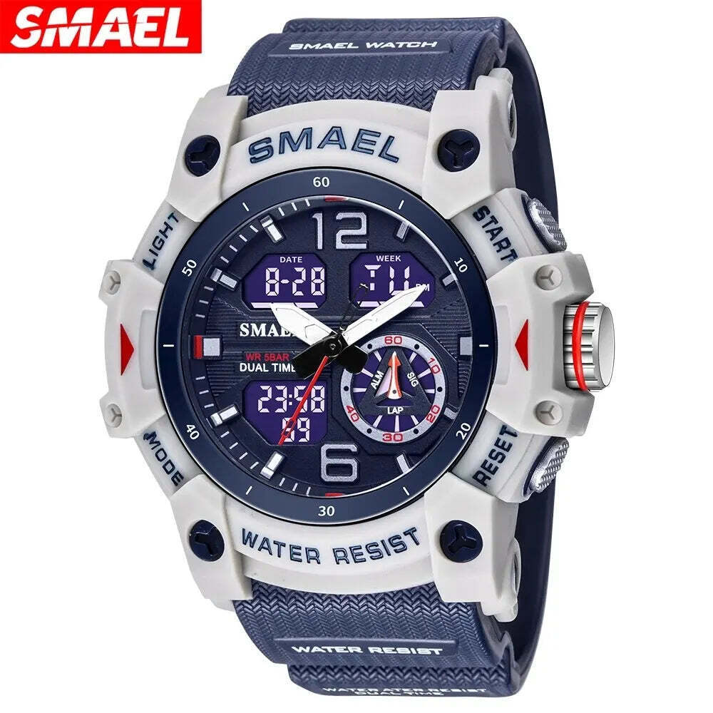 Mens Digital Sports Watch Waterproof Quartz Analog Military Wrist Watches SMAEL