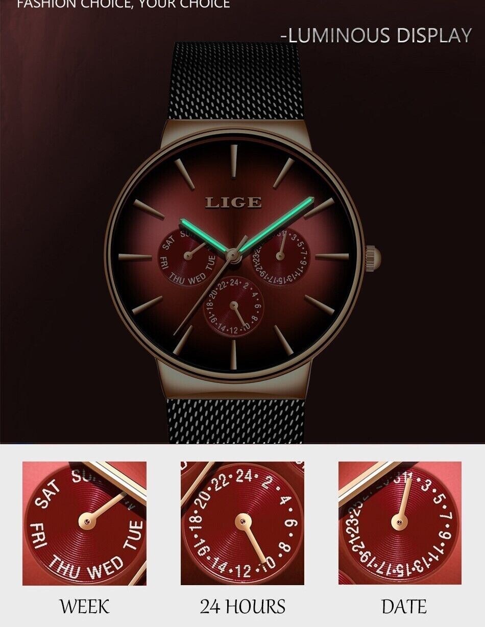 Men's Luxury Ultra Thin Fashion Watch Luminous Waterproof Day Date 24 Hours