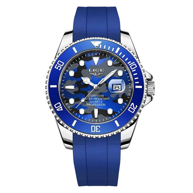 Mens Diving Waterproof Swimming Watch Silicone Strap Luminous Date Quartz