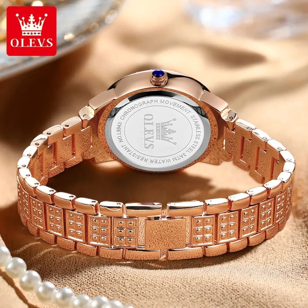 9943 Luxury All Diamond Original Quartz Watch for Women Elegant Rose Gold Stainl