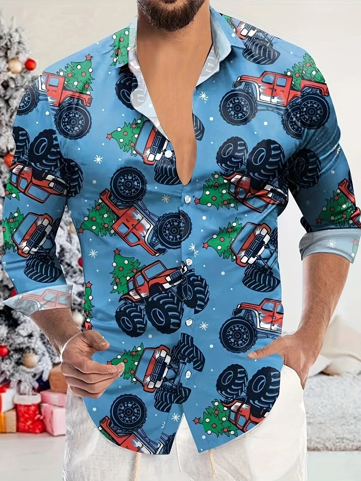 Men's Christmas Fashion Shirts 13 Designs Xmas Santa Reindeer Tops Festive Wear