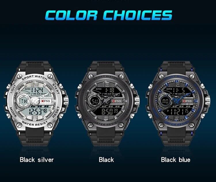 Mens Digital Watches Dual Analogue Waterproof Fashion Sports Wrist Watch LED