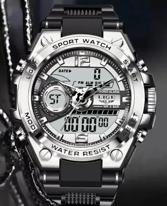 Mens Watches Digital and Analogue Waterproof Quartz Wrist Fashion Heavy Duty LED