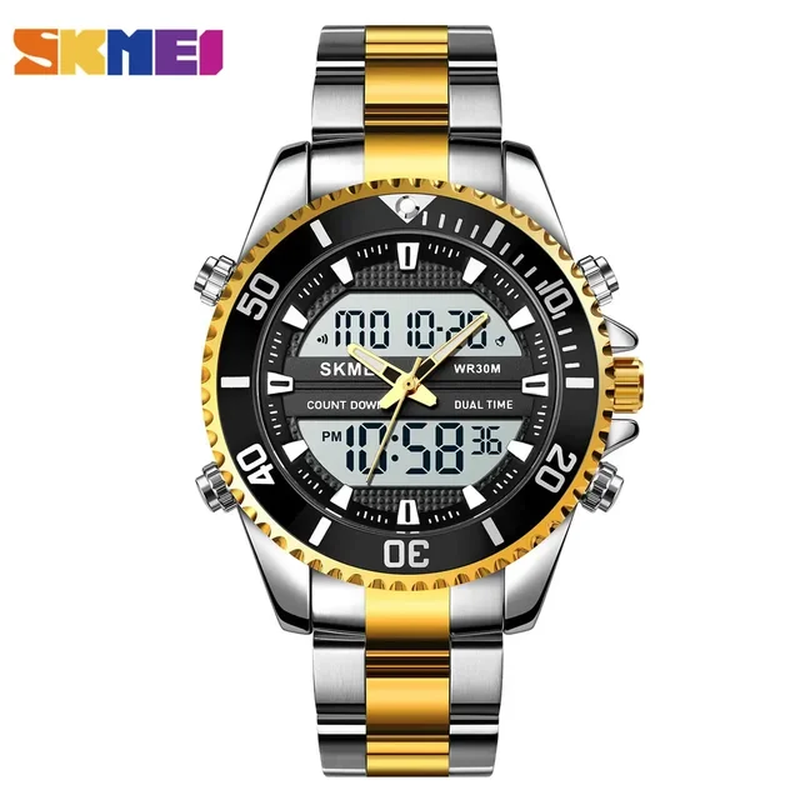 Alarm Mens Watch Waterproof Stainless Steel Relogio Masculino Dual Display Watch