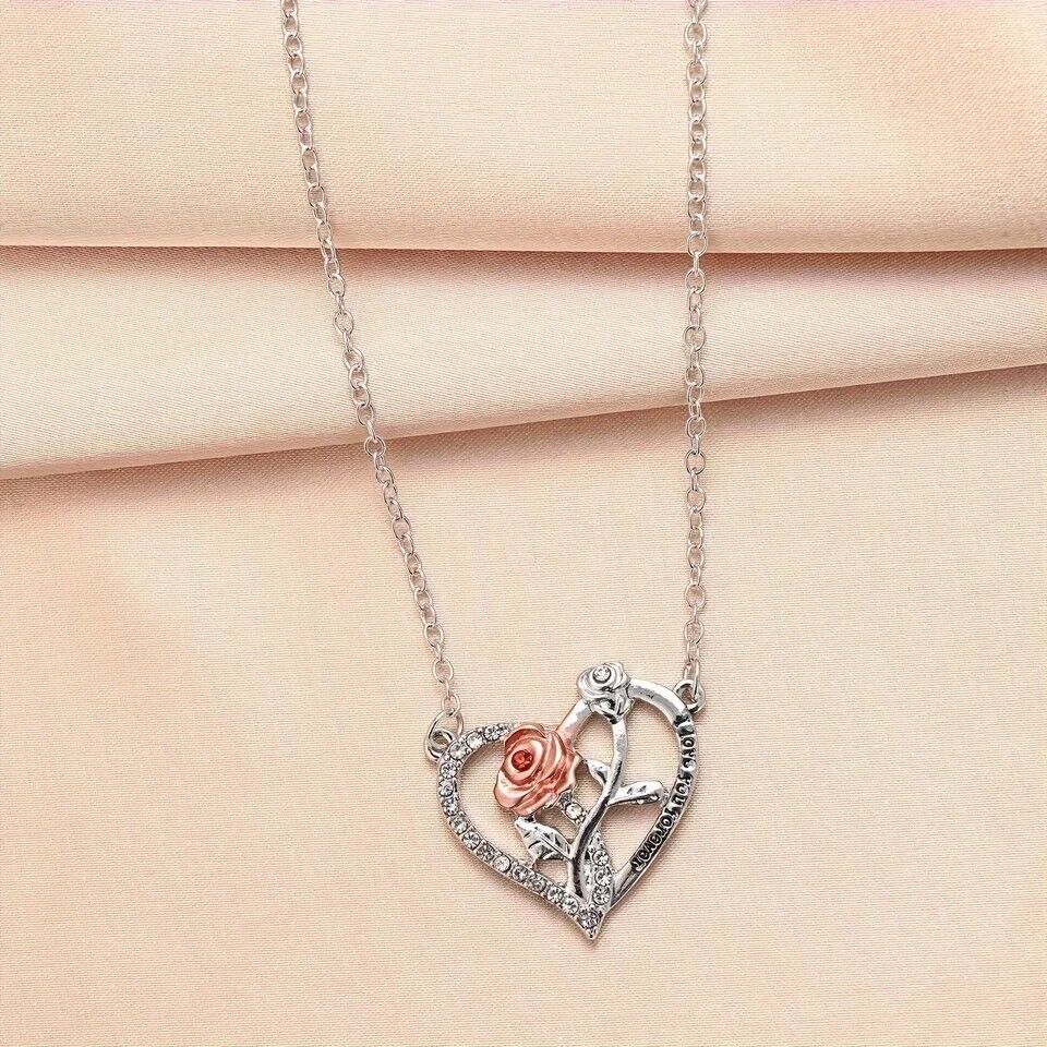 Jewellery Gift Box Set Ladies Women's Girls Silver & Rose Heart Fashion Necklace