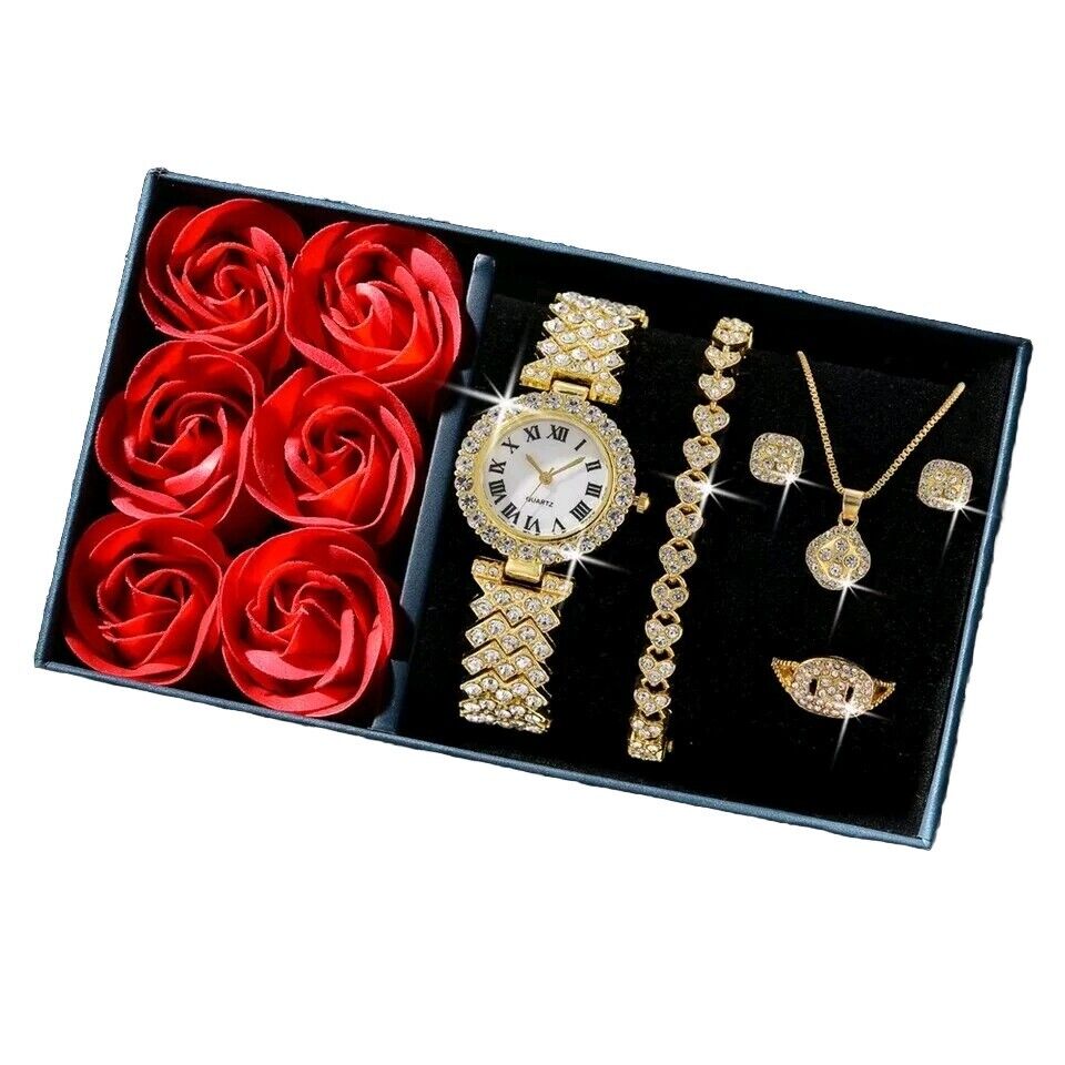 Watch Plus 5-Piece Diamond Jewellery Set Ladies Women Girls Fashion Gift Boxed