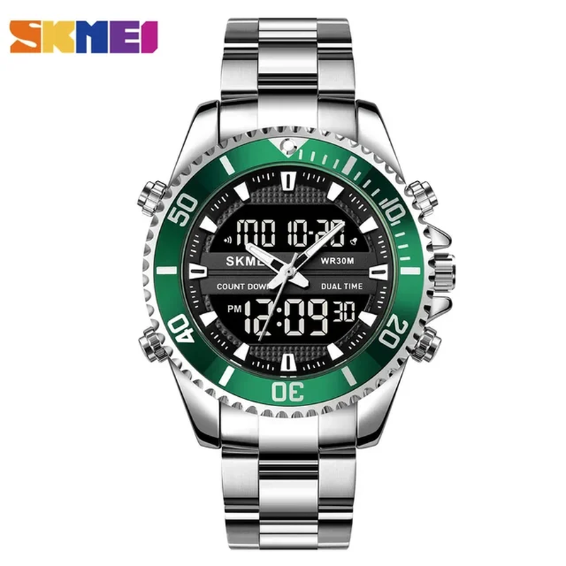 Alarm Mens Watch Waterproof Stainless Steel Relogio Masculino Dual Display Watch