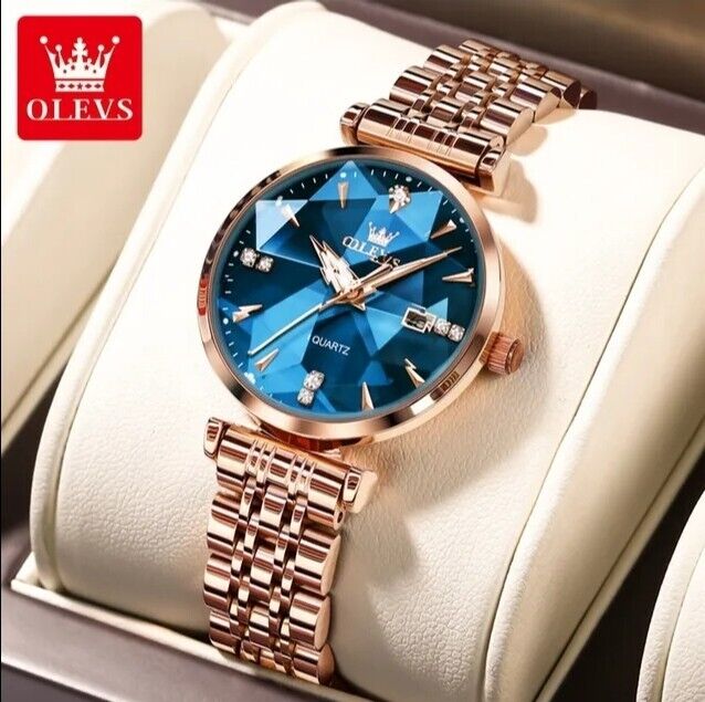 Womens Watches Luxury Fashion Design Rose Gold Blue Stainless Steel Waterproof