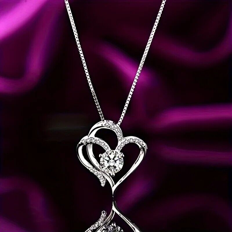 Jewellery Gift Box Set Ladies Womens Girls Double Heart Diamond Fashion Necklace