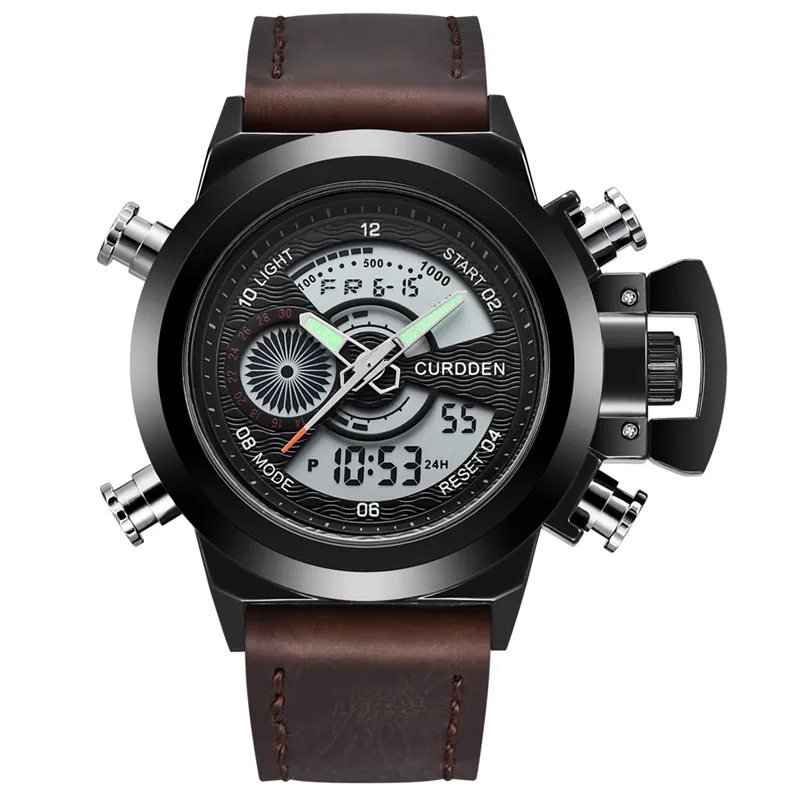 Mens  Dual Time Watches Fashion Leather Band Chronograph Military Multi-Function