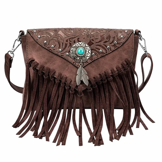 Western Style Cowgirl Shoulder Bags for Women Vintage Messenger Rivet Tassel Des