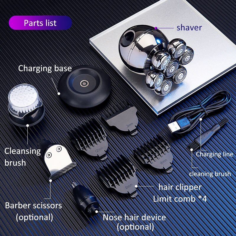 Bald Head Electric Shaver 7D Floating Cutter Head Base Charging Portable Men Bea