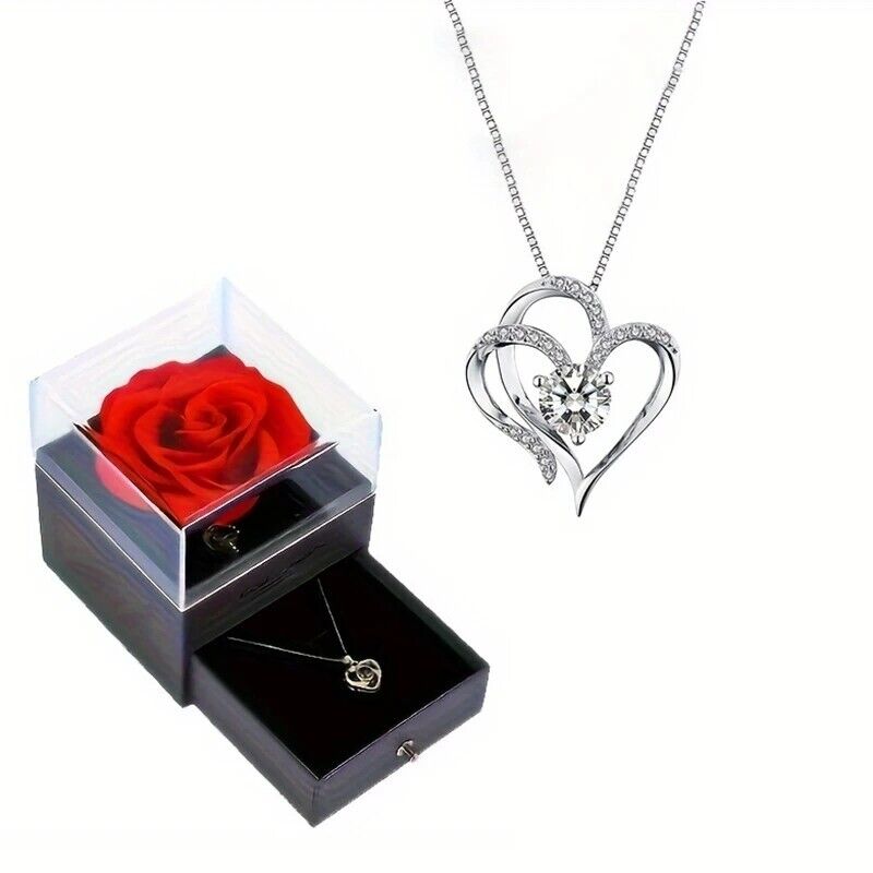 Jewellery Gift Box Set Ladies Womens Girls Double Heart Diamond Fashion Necklace