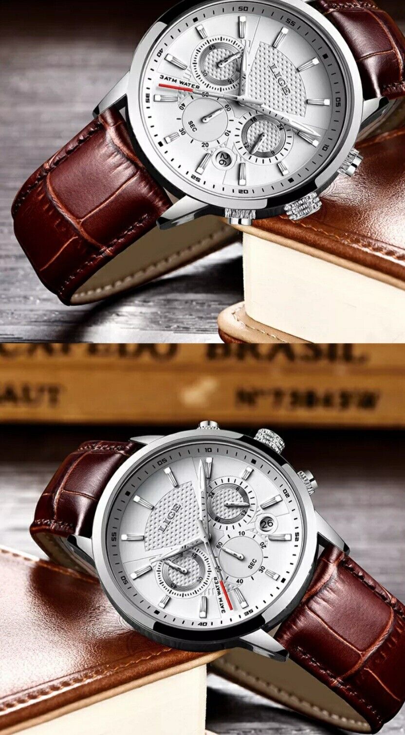 Mens Luxury Leather Chronograph Sport Automatic Quartz Wristwatch Gift Ideas