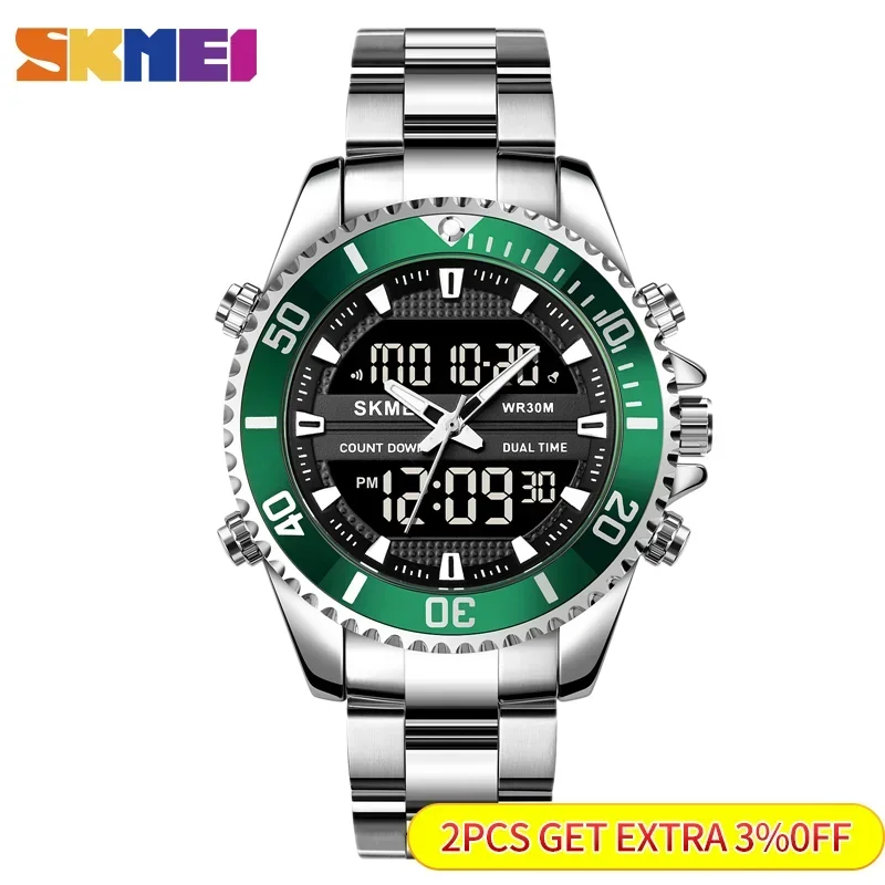 Alarm Mens Watch Waterproof Stainless Steel Relogio Masculino Dual Display Watch