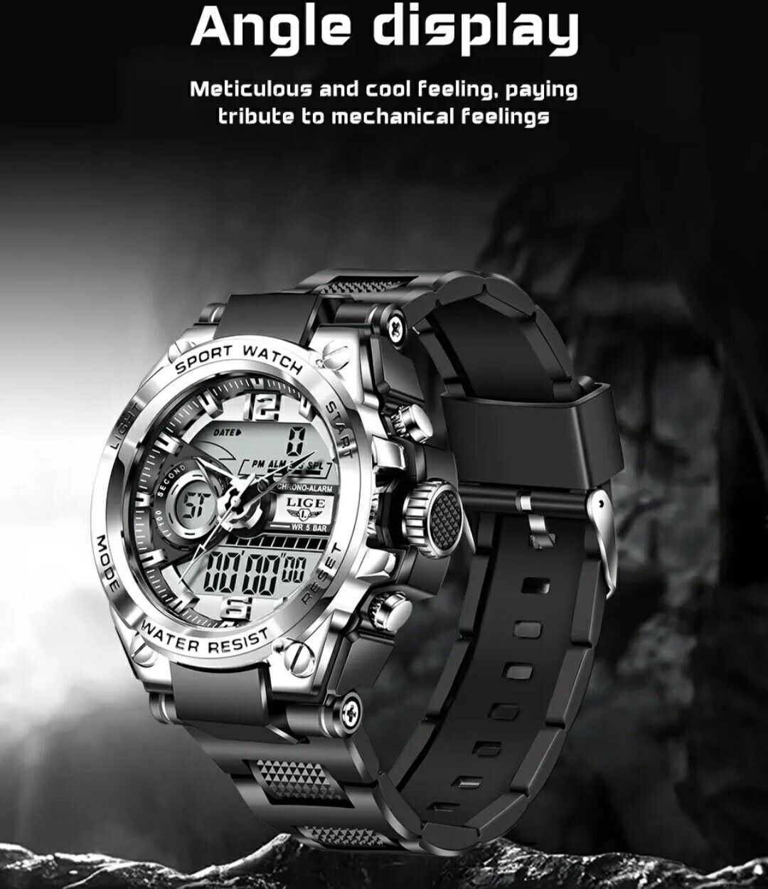 Mens Watches Digital and Analogue Waterproof Quartz Wrist Fashion Heavy Duty LED