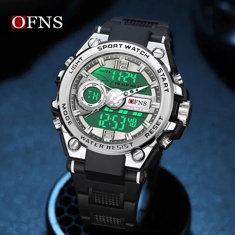 Mens Digital Watches Dual Analogue Waterproof Fashion Sports Wrist Watch LED