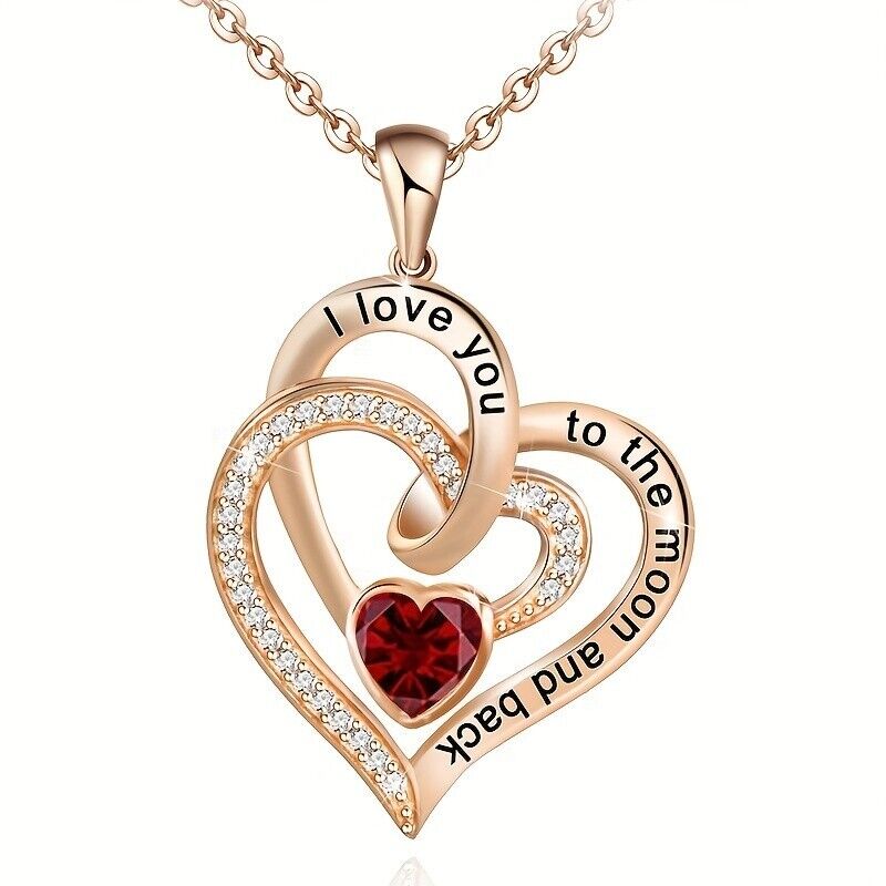 Jewellery Gift Box Set Ladies Women's Girls Double Heart Ruby Fashion Necklace