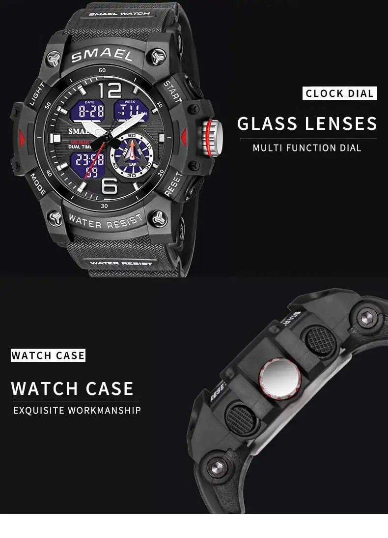 Mens Digital Sports Watch Waterproof Quartz Analog Military Wrist Watches SMAEL