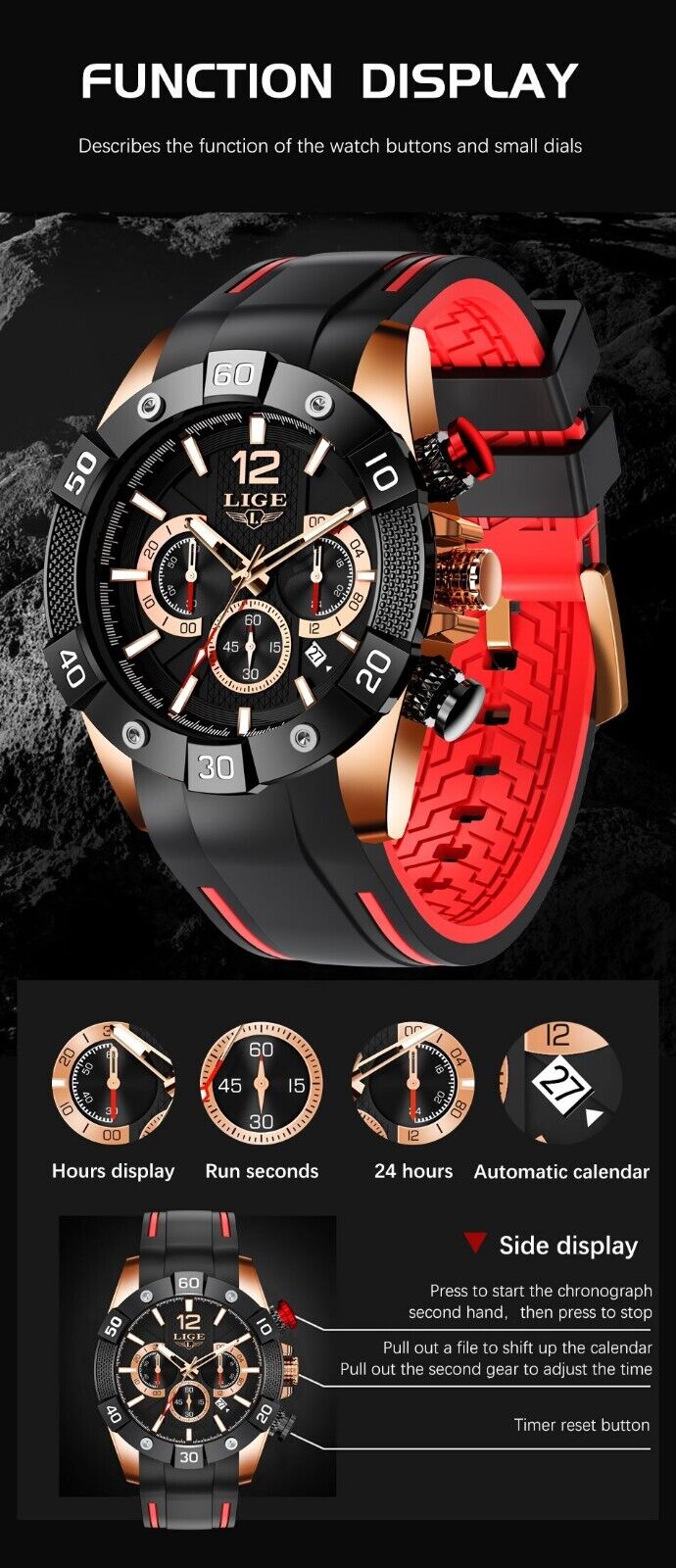 Mens Luxury Wrist Watch Soft Silicone Stop Watch Luminous Date Waterproof