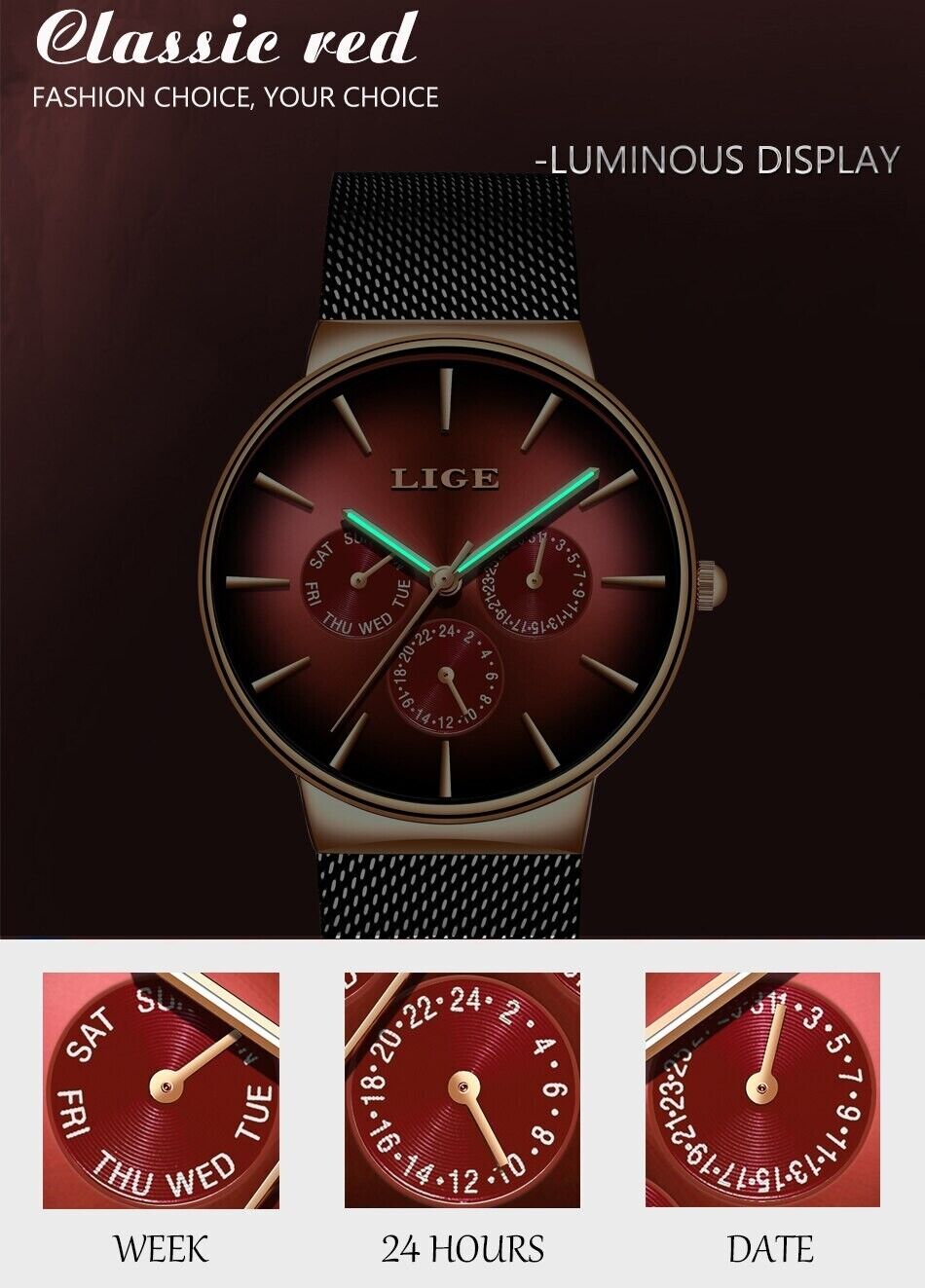 Men's Luxury Ultra Thin Fashion Watch Luminous Waterproof Day Date 24 Hours