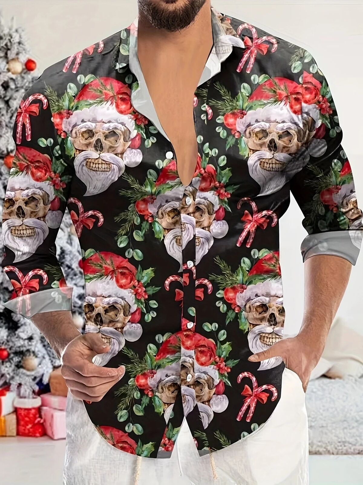 Men's Christmas Fashion Shirts 13 Designs Xmas Santa Reindeer Tops Festive Wear