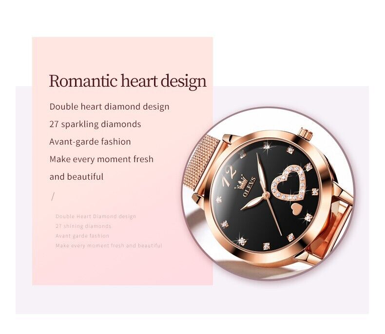 Womens Watch Diamond Heart Luminous Waterproof Luxury Ladies Wrist Watches Gift