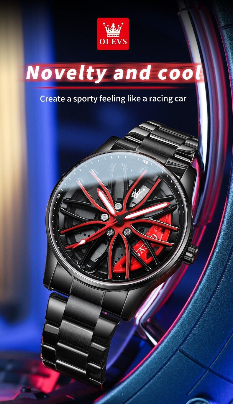 Mens Luxury Watch Waterproof Luminous Fashion Wristwatch Car Wheel Hub Design