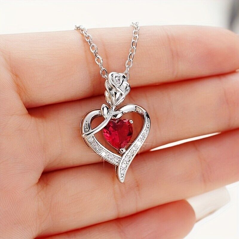 Jewellery Gift Box Set Ladies Women's Girls Rose And Heart Ruby Fashion Necklace