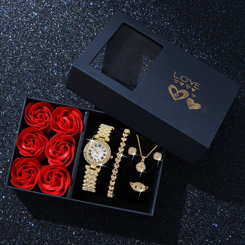 Watch Plus 5-Piece Diamond Jewellery Set Ladies Women Girls Fashion Gift Boxed