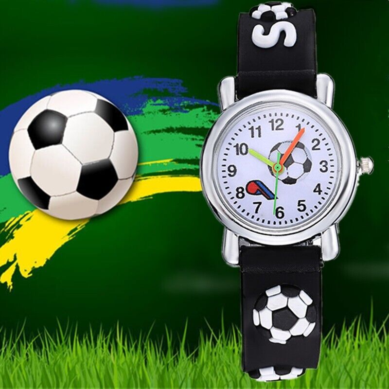 Kids Football Design Watch 3D Soccer Girls Boys Sports Wristwatch Gift Set Ideas