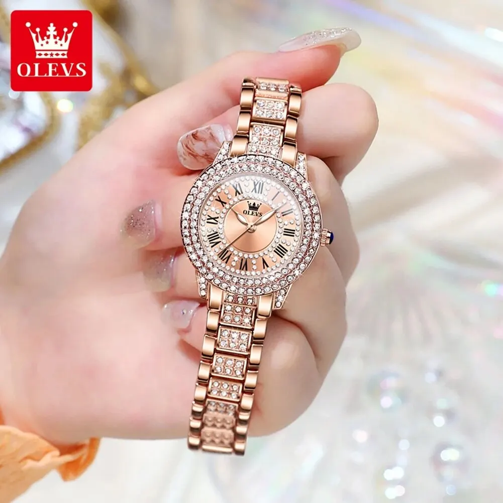 9943 Luxury All Diamond Original Quartz Watch for Women Elegant Rose Gold Stainl