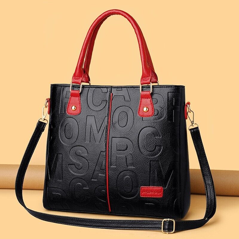 Womens Handbag Work Bag Ladies Cross Body Soft PU Leather Casual Tote Black Red