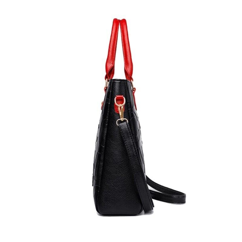 Womens Handbag Work Bag Ladies Cross Body Soft PU Leather Casual Tote Black Red