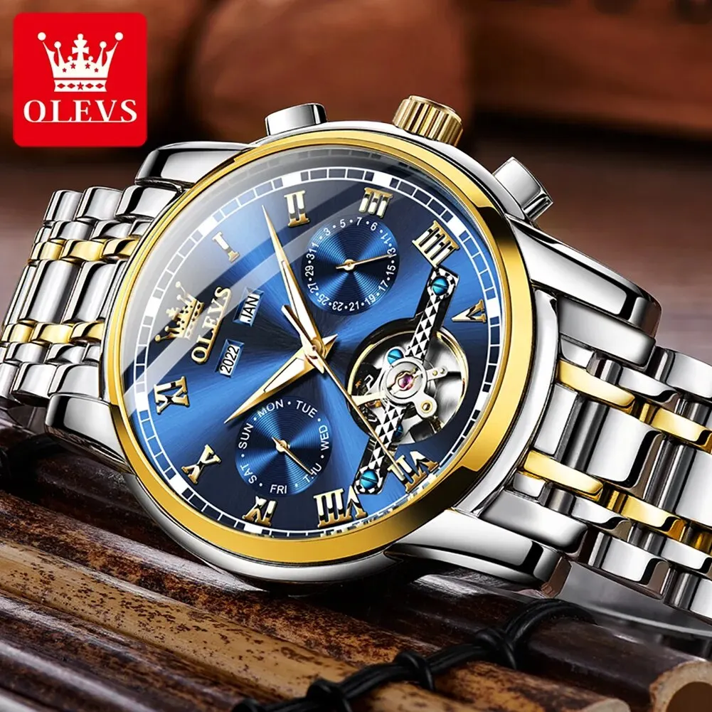  Automatic Mechanical Watch Mens Luxury Skeleton Flywheel Stainless Steel