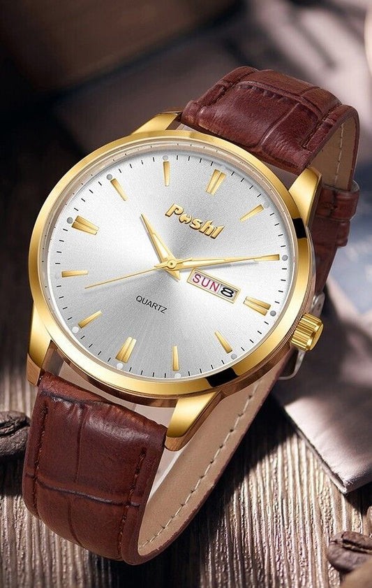 2023 Luxury Genuine Leather Mens Fashion Casual Business Wrist Watch Luminous