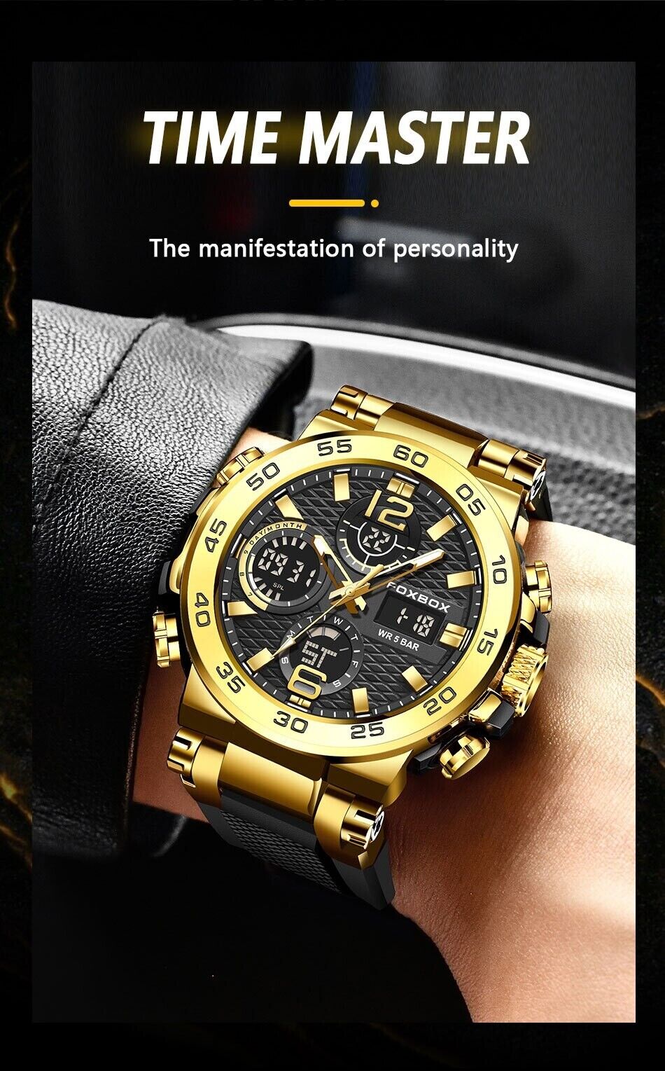 Men's Watch Digital & Analogue Waterproof Quartz Wrist Fashion Heavy Duty LED