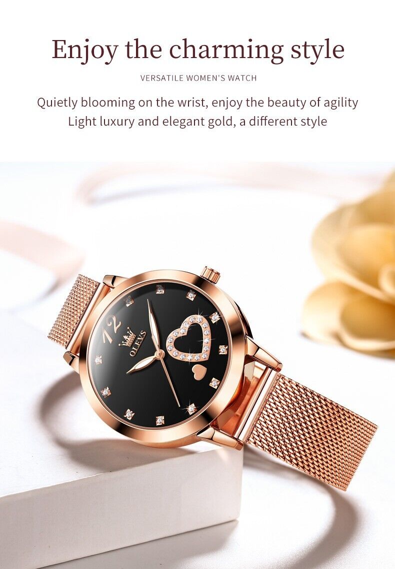 Womens Watch Diamond Heart Luminous Waterproof Luxury Ladies Wrist Watches Gift