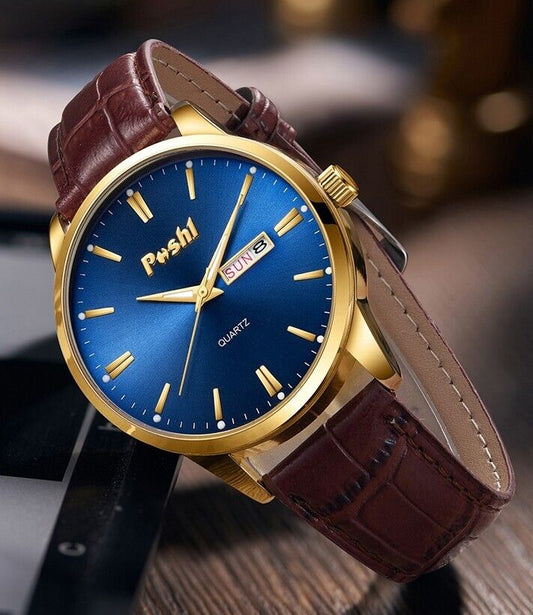 2023 Luxury Genuine Leather Mens Fashion Casual Business Wrist Watch Luminous