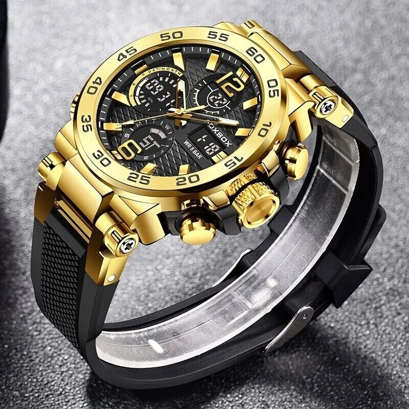 Men's Watch Digital & Analogue Waterproof Quartz Wrist Fashion Heavy Duty LED