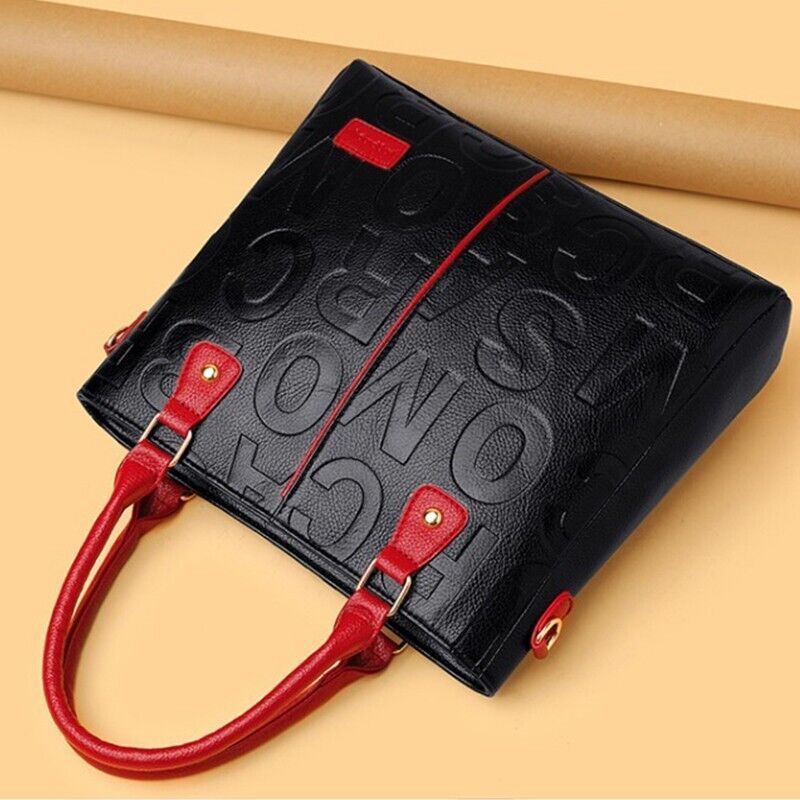 Womens Handbag Work Bag Ladies Cross Body Soft PU Leather Casual Tote Black Red